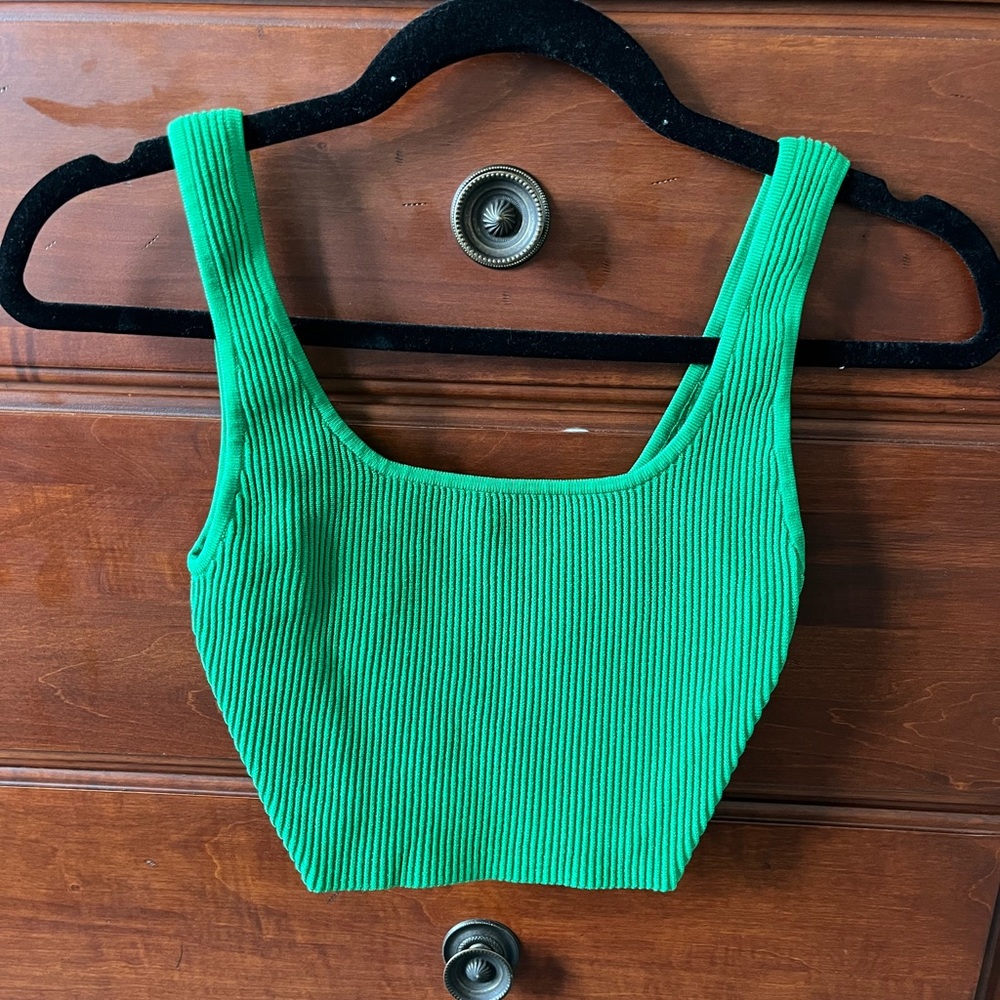 Kelly Green Sculpt Knit Squareneck Cropped Tank XS